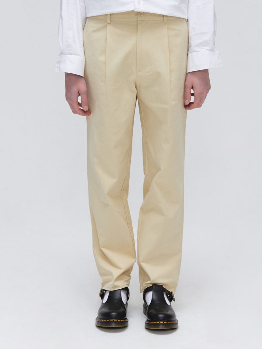 One tuck Semi Wide chino Pants - Beige