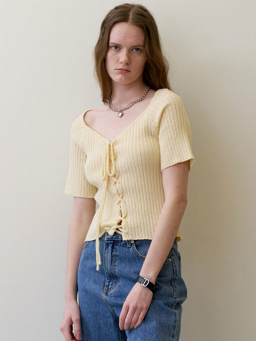 23 Summer_ Lemon Bustier V-Neck Knit