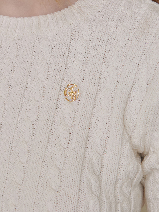 LOGO CABLE KNIT TOP - IVORY 니트 반팔