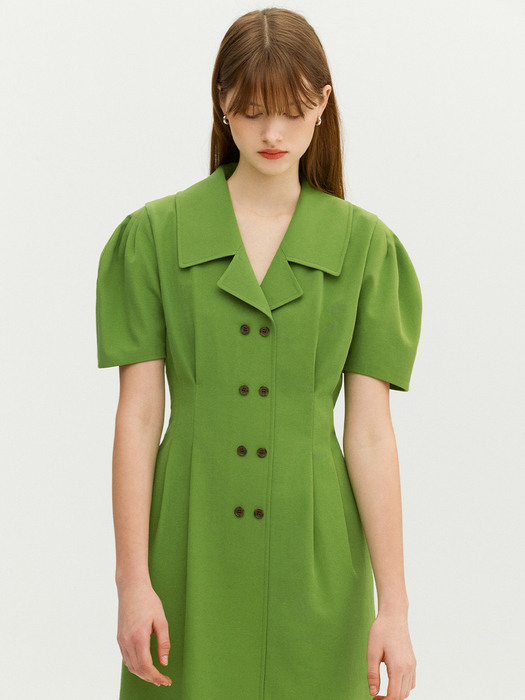 POMPEI Big collar puff sleeve H-line one piece (Green)