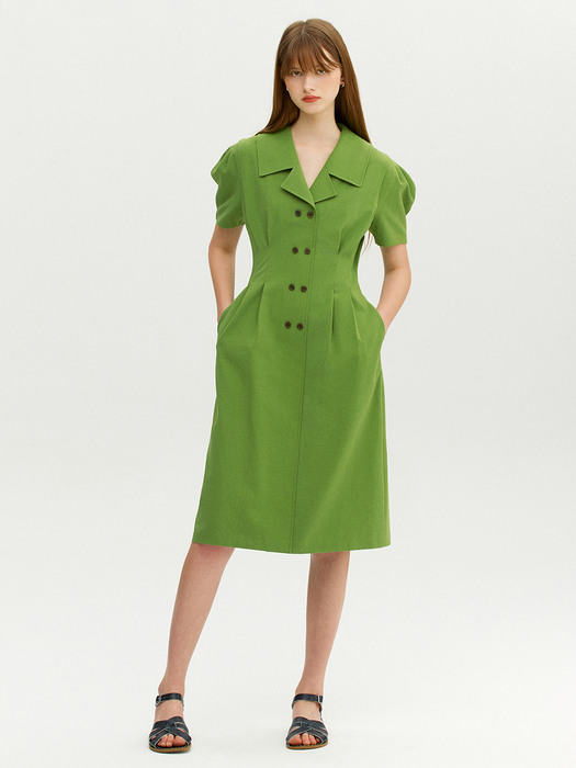 POMPEI Big collar puff sleeve H-line one piece (Green)