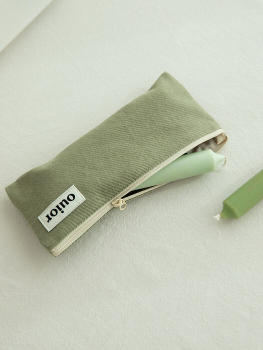 ouior flat pencil case - green tea (topside zipper)
