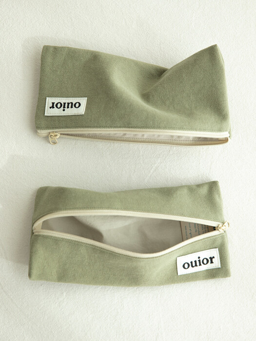 ouior flat pencil case - green tea (topside zipper)