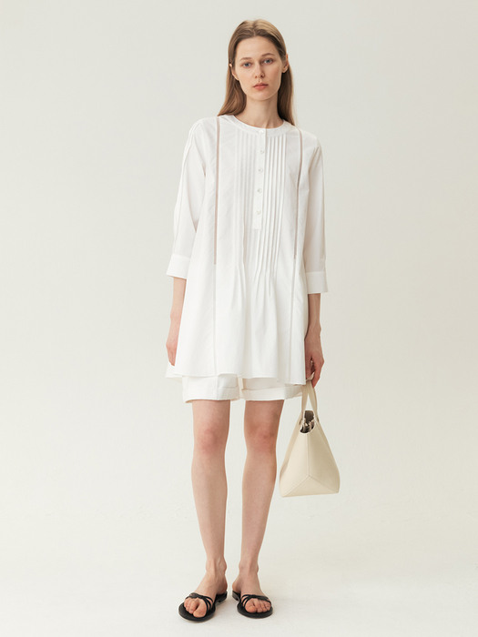 RESORT23 Bronte Lace Trimming Long Blouse Pearl-White