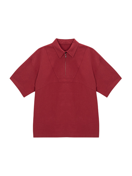 Decker linen zip-up 1/2 shirt (red)
