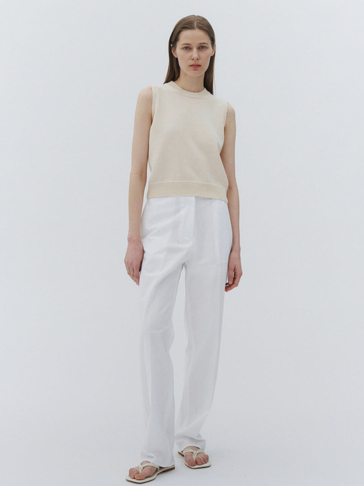 Belted twil pants (White)