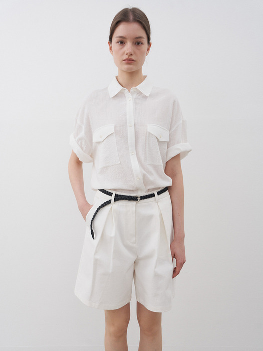 Two Pocket  Half-Sleeve Shirts_White