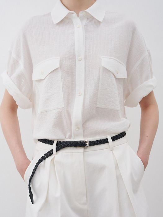 Two Pocket  Half-Sleeve Shirts_White