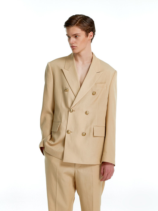 GOLD BUTTON DOUBLE JACKET-BEIGE