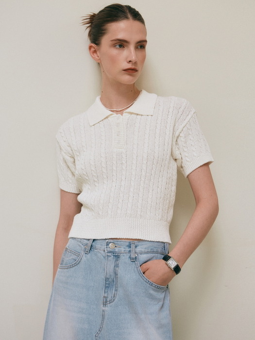 BABY CABLE KNIT SHORT SLEEVE_CREAM