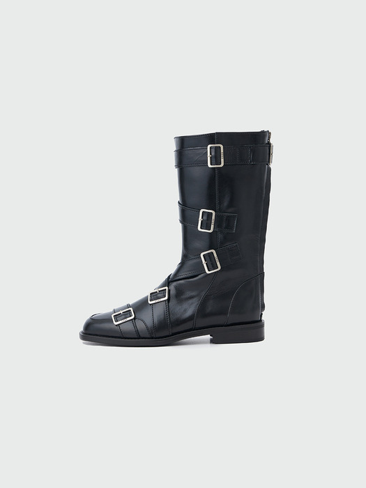 XENDA Buckle Strap Boots - Black