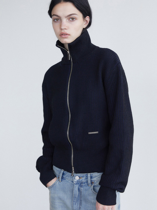 Two-tone knit zip-up - navy