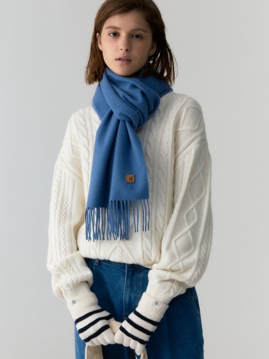 cashmere wool blended leather point muffler - blue