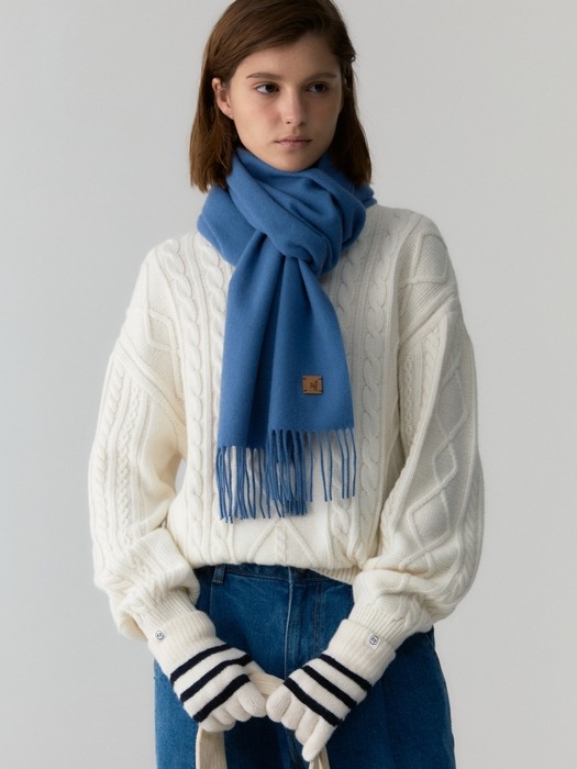 cashmere wool blended leather point muffler - blue