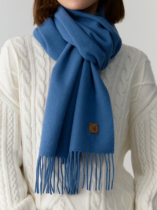 cashmere wool blended leather point muffler - blue