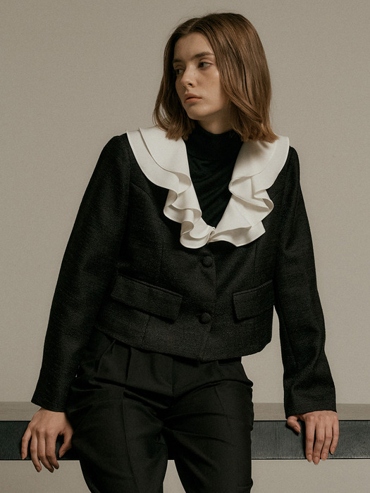 WD_Detachable collar cropped jacket