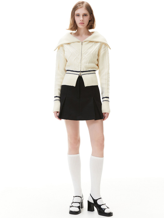 TWO-WAY CABLE KNIT ZIP-UP_IVORY