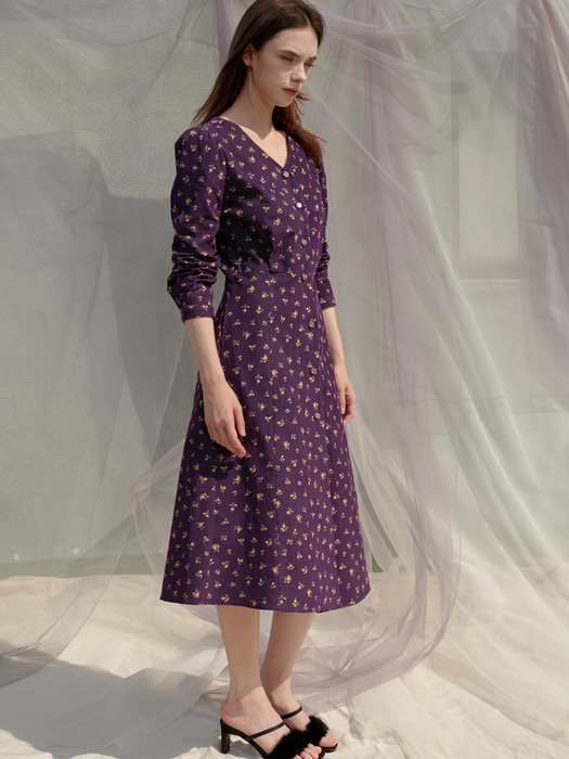 Lorelai V-neck Flare Dress_Purple