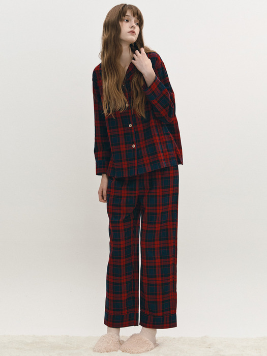 Women Red Flannel Check Pajama Pair