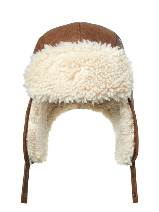 FAUX SHEARING TRAPPER HAT_BROWN IVORY