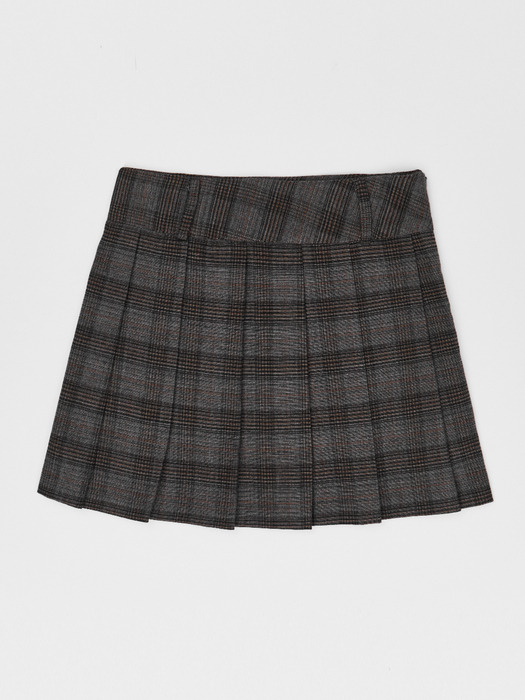 Check Pleats Mini Skirt Grey