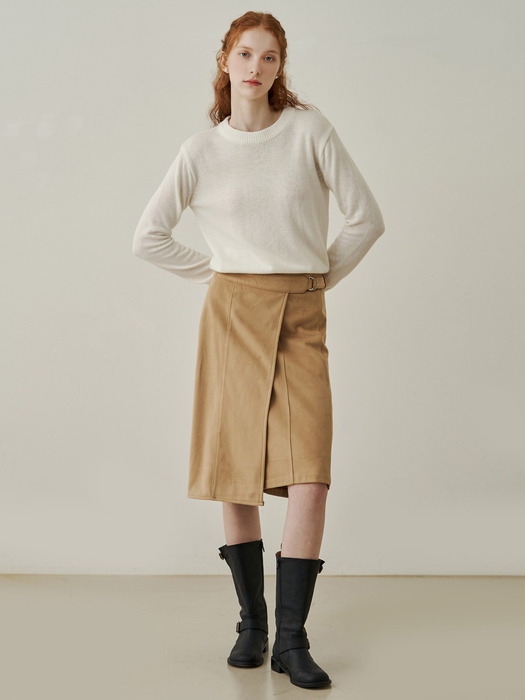 Tassy side belt soft midi skirt - beige