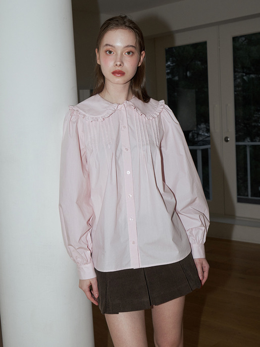 ROUND COLLAR PINTUCK BLOUSE_PINK