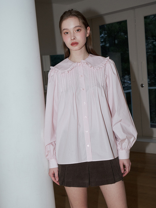 ROUND COLLAR PINTUCK BLOUSE_PINK