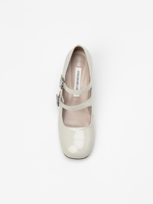 DIANA EMBELLISHED MARYJANE PUMPS in WHITE ONYX PATENT