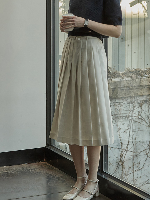 Fixed pleated skirt - Cream