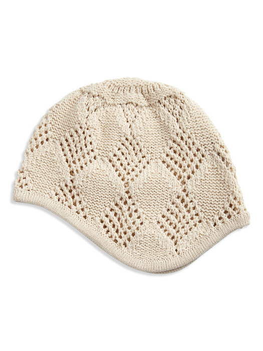 ARGYLE POINTELLE EARFLAP BEANIE, BEIGE