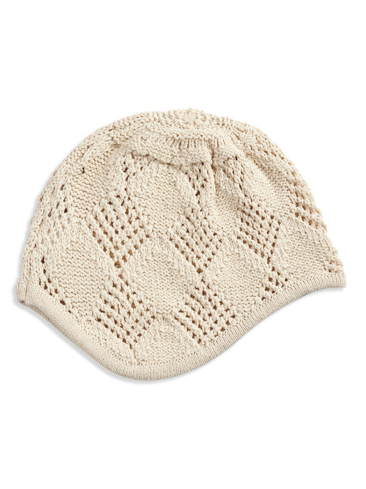 ARGYLE POINTELLE EARFLAP BEANIE, BEIGE