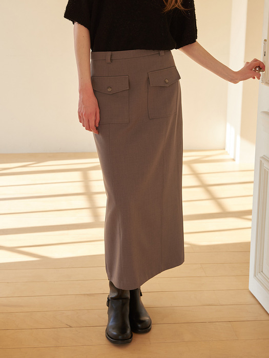 Pocket Long Skirt Brown
