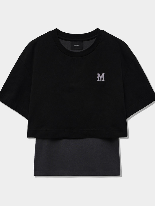 더블 레이어드 반팔 티셔츠 블랙 MDTS051BLACK