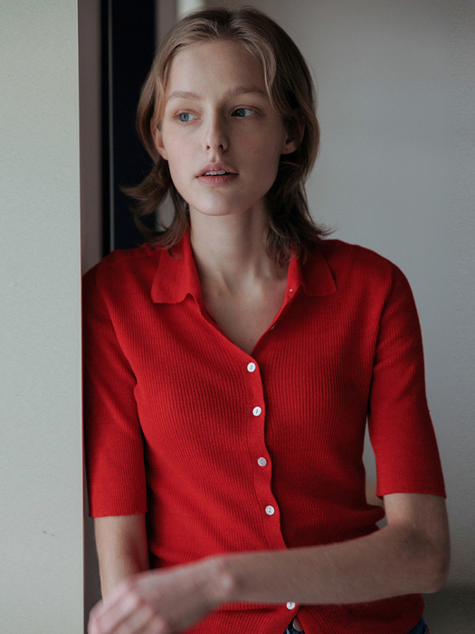 linen button pullover (red)