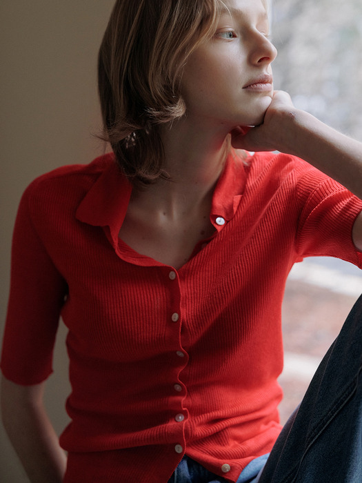 linen button pullover (red)