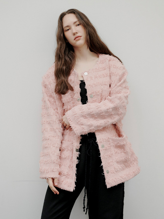 [UNISEX] Over Fit Tweed Jacket Pink