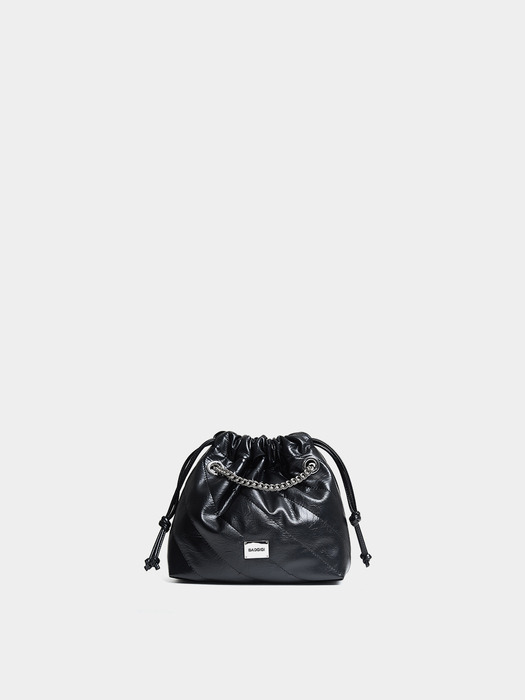 CH. MINI TRAWSTRING BAG, BLACK QUILTING