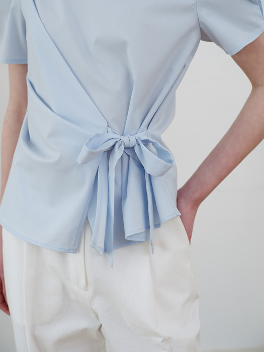 comos 1126 unbalance ribbon blouse (sky blue)