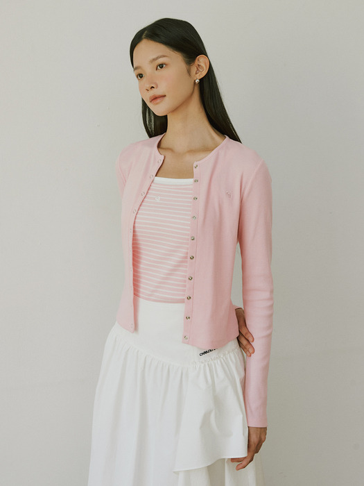 24 summer Basic cotton long sleeves cardigan_Light pink