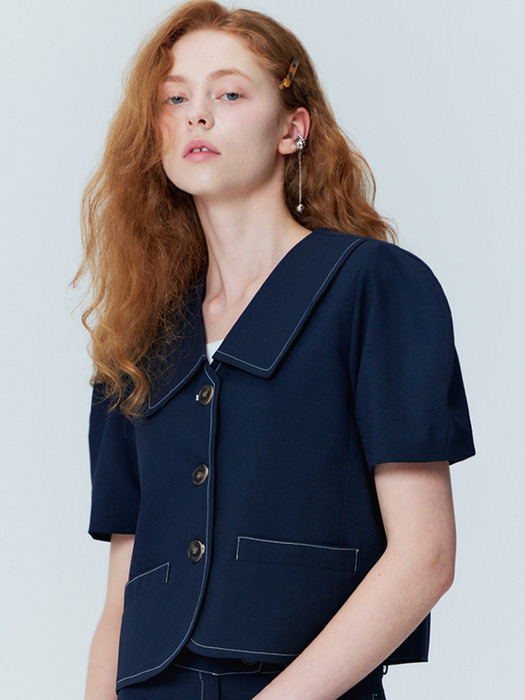 Puff Sleeve Cropped Jacket_Navy