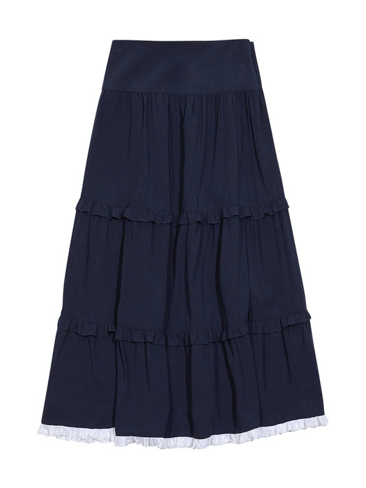 FRILL LONG SKIRT (NAVY)