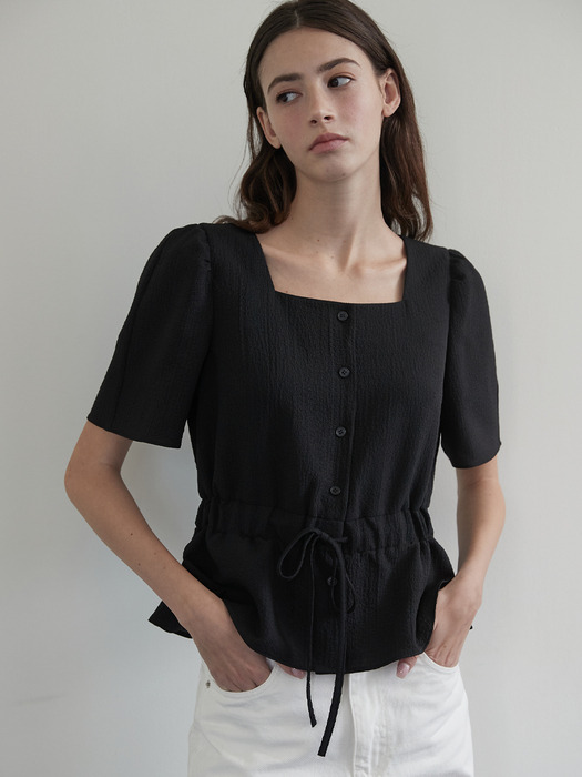 Crinkle banding top - Black