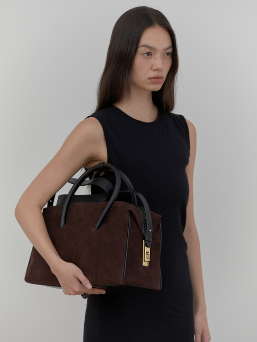 Large clip tote bag(Suede brown)