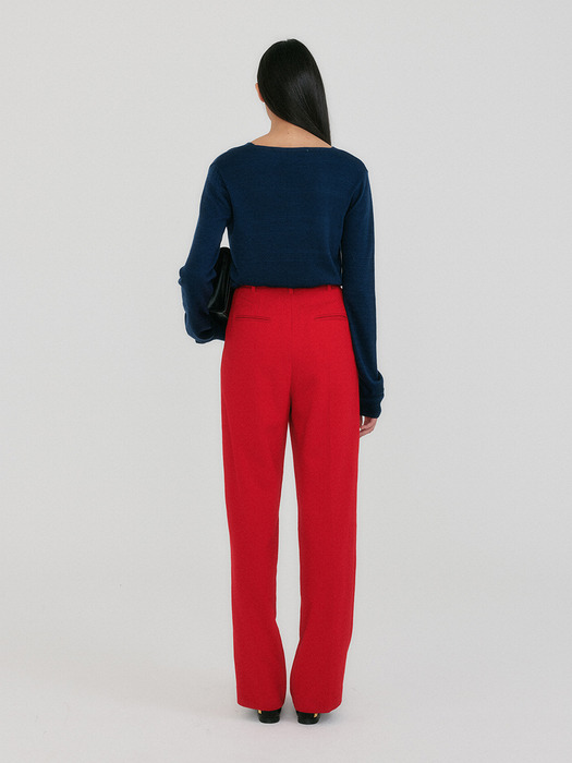 ZOEM V-Neck Knit Cardigan - Navy/Red