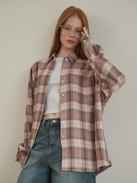 Oversized checkered shirt Pink