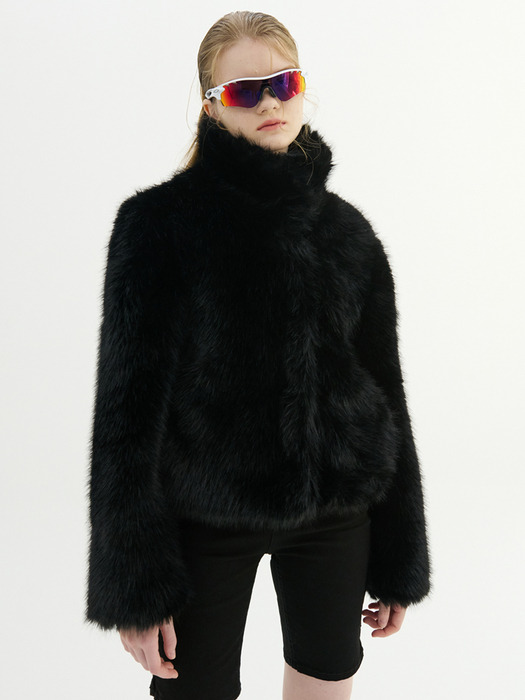 SOFT FAUX FUR CROP JACKET_BLACK