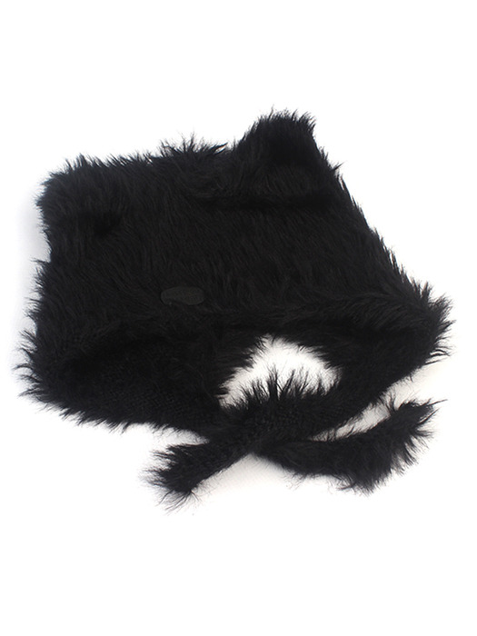 Cat Black Fur Earflap Cap 바라클라바