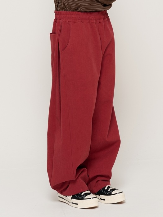 BIO COTTON  CURVED BANDING PANTS (WINE)