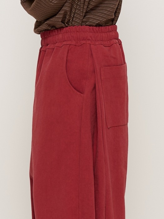 BIO COTTON  CURVED BANDING PANTS (WINE)